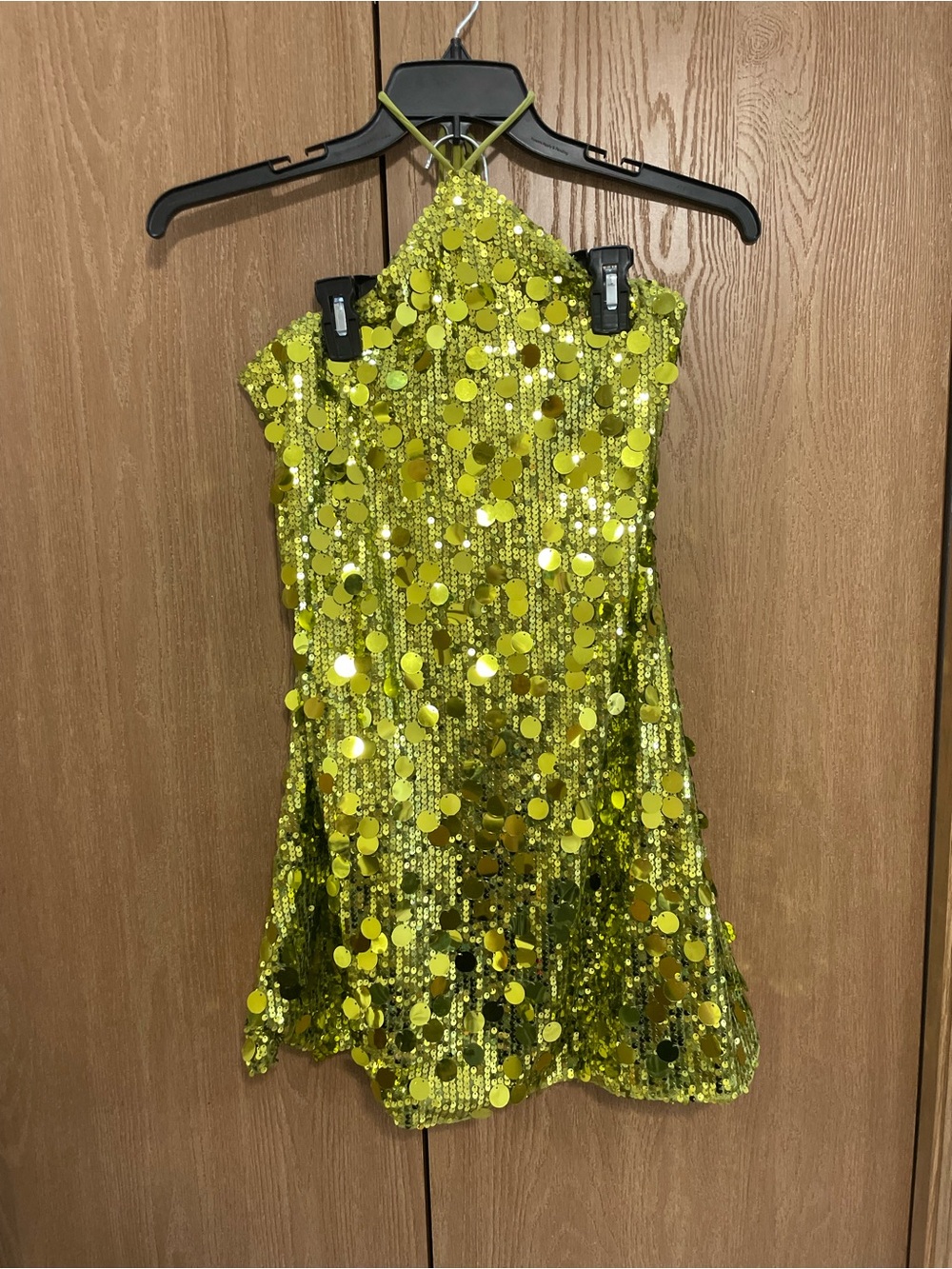 Green sequin halter neck dress
